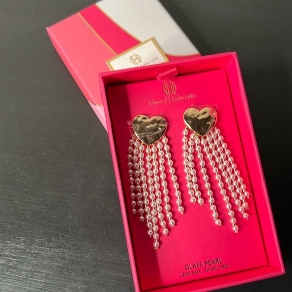 House of Harlow Heart Pearl Bead Drop Earrings, Gold/ Pearl NWT